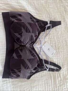 Gymshark Brown and Charcoal Patterned Sports Bra